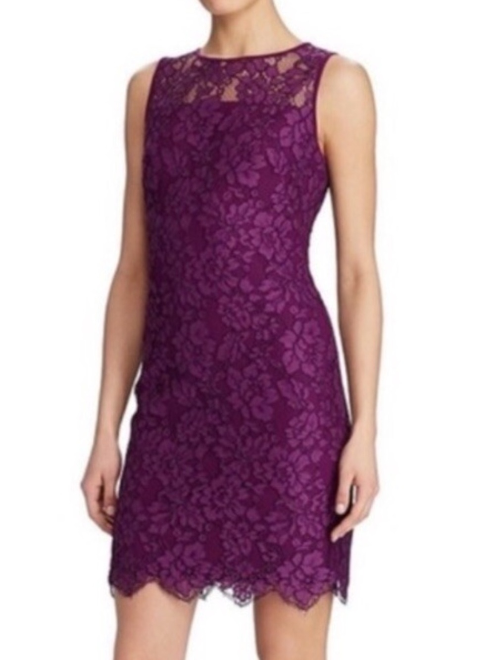 Ralph Lauren Melia Floral Lace Sheath Dress - Plum Purple Size 0P